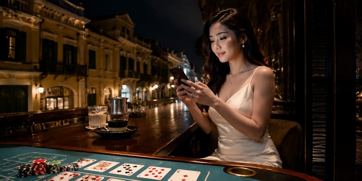 Người chơi Hà Nội thưởng thức cà phê và xem kèo Baccarat trên kic